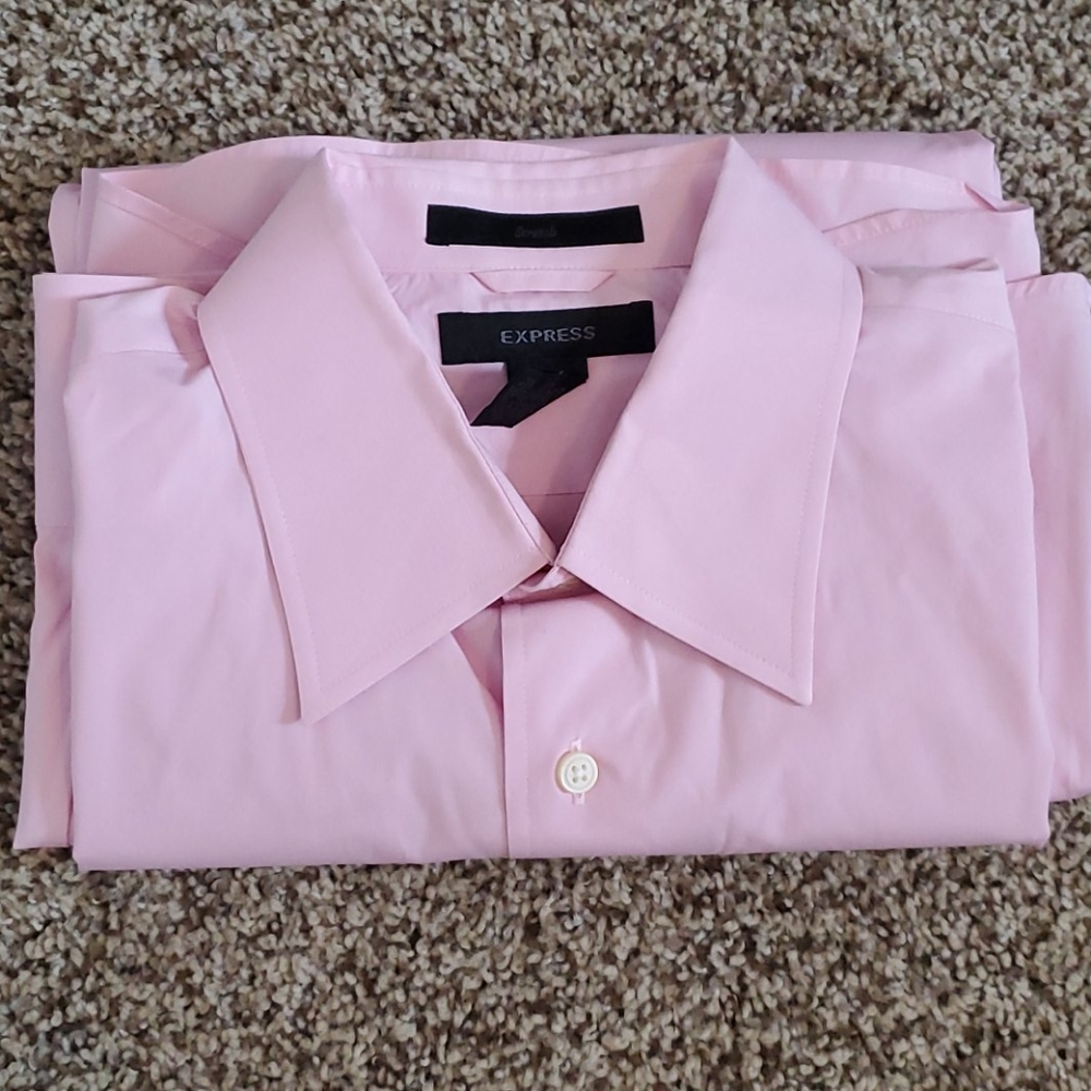 Mens Light Pink Express Dress Shirt Stretch